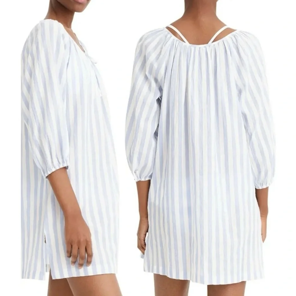 J crew striped tunic top mini dress beach nautical tassel blue white small